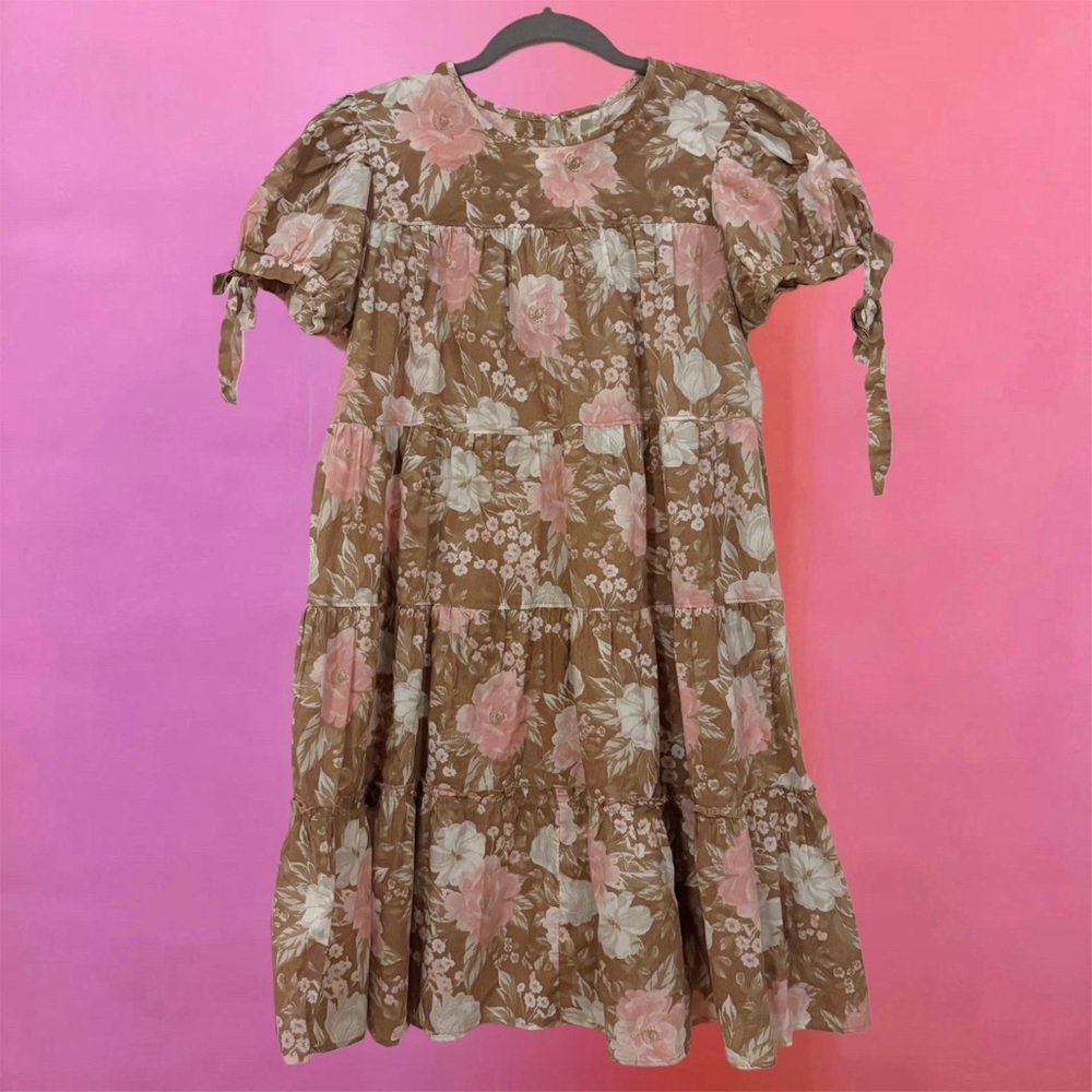 Urban Outfitters Coquette Brown & Pink Floral Babydoll Dress - Size Medium - Picture 6 of 12